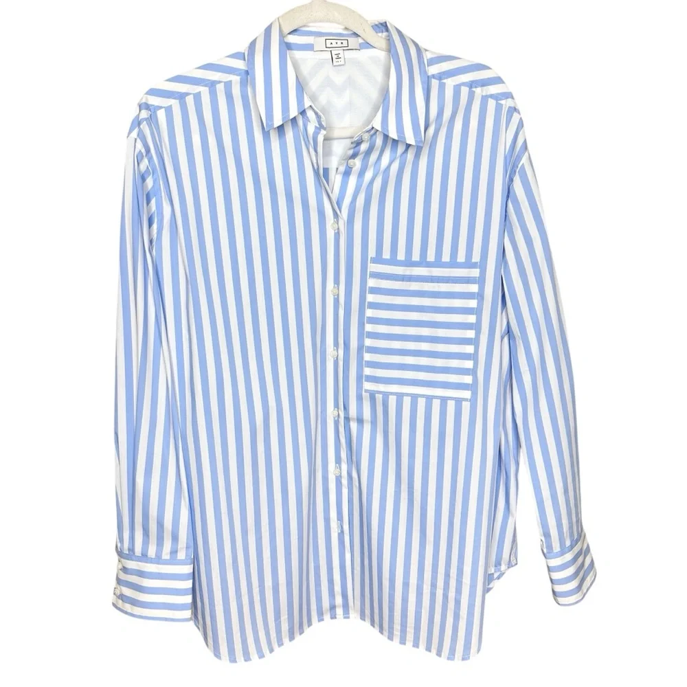 NWOT AYR The Deep End Button Down Shirt Large Blue/White Stripes - Picture 7 of 16